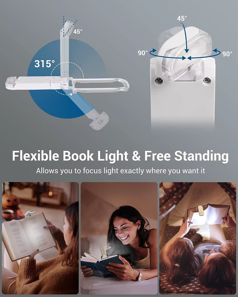 USB Rechargeable Book Reading Light Brightness Adjustable LED Clip on Book Light Eye Care Book Lamp for Kids Read Light