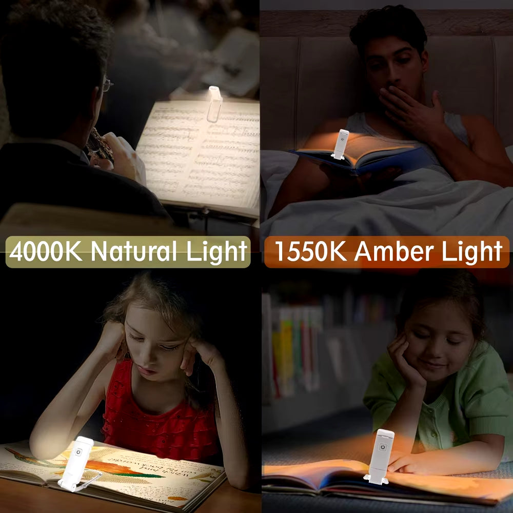 USB Rechargeable Book Reading Light Brightness Adjustable LED Clip on Book Light Eye Care Book Lamp for Kids Read Light